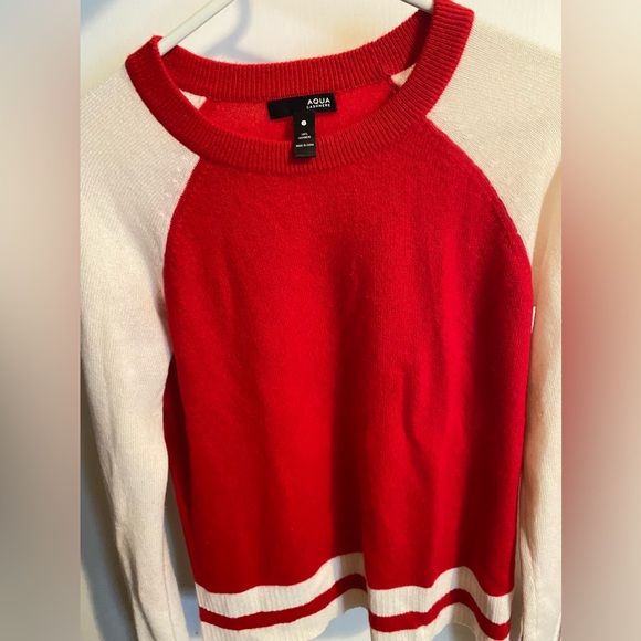 NEW never worn Red / white AQUA 100% cashmere womens small sweater - Picture 1 of 1